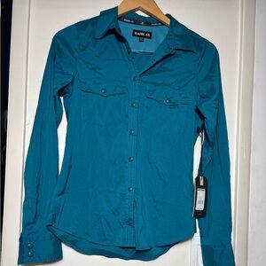 RANK 45 western shirt button up women’s size XS teal blue snap up NWT cowgirl
